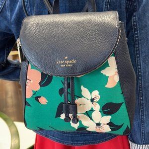 Kate Spade Leila Medium Flap Backpack Lily Blooms Green Multi Color